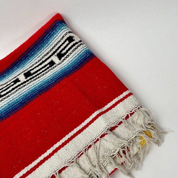 Vintage Navajo Southwest Woven Blanket Shawl Poncho Wrap, Red Black Blue Yellow - Picture 9 of 10